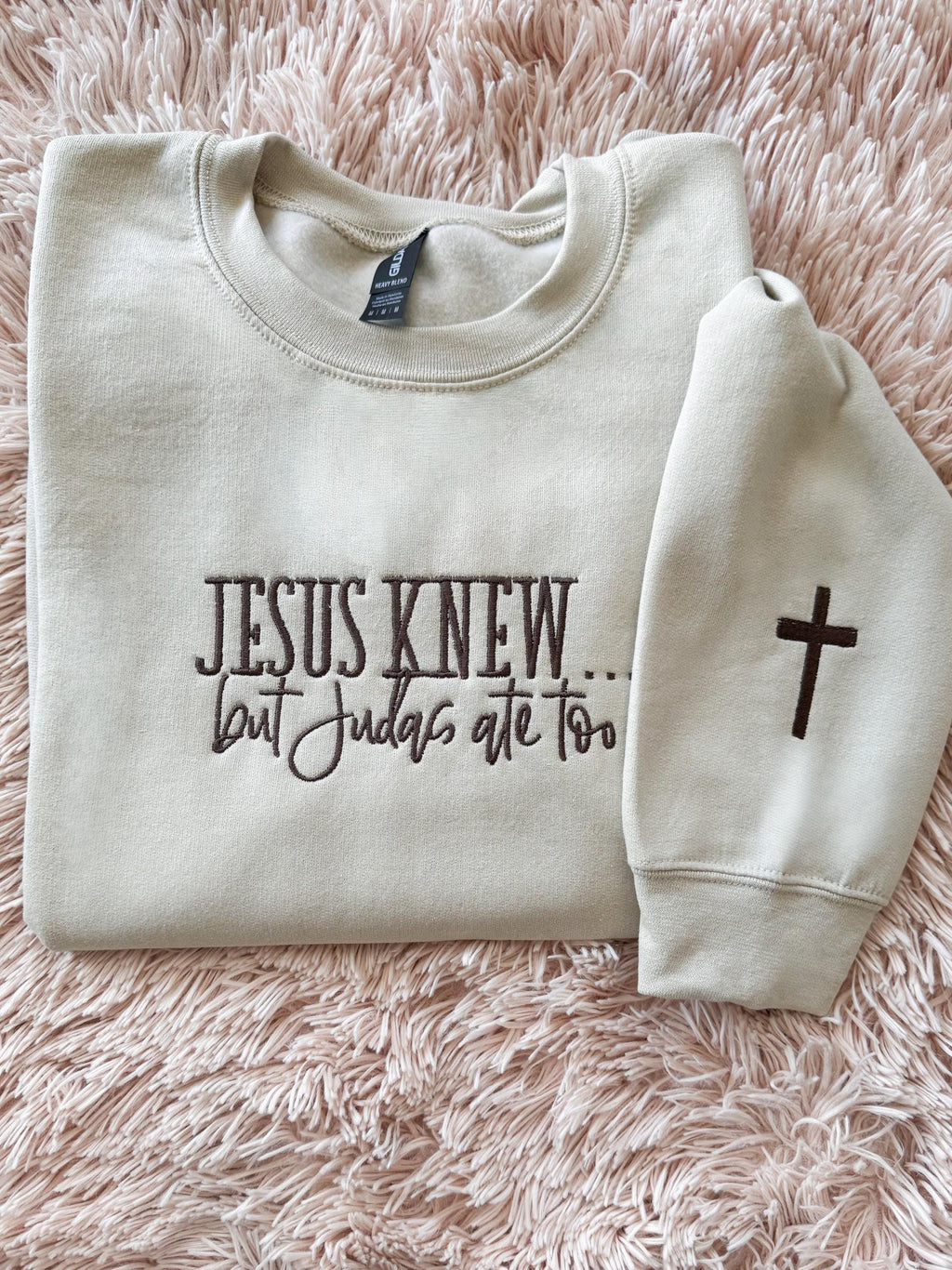 Embroidered Christian Crewneck | Jesus Knew, Grace & Humor