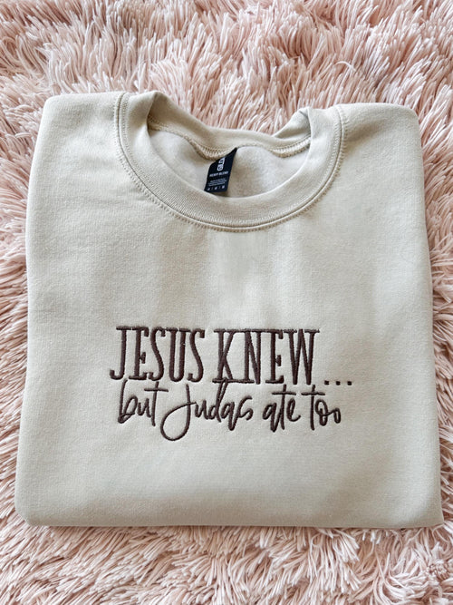 Embroidered Christian Crewneck | Jesus Knew, Grace & Humor
