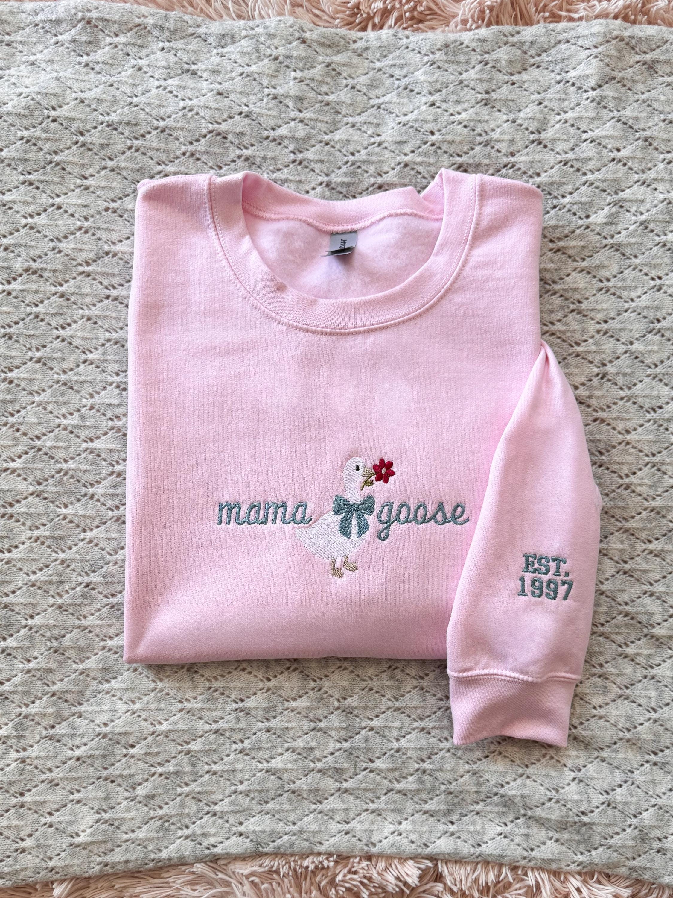 Mama Goose Embroidered Crewneck | Vintage Floral Mom Sweatshirt