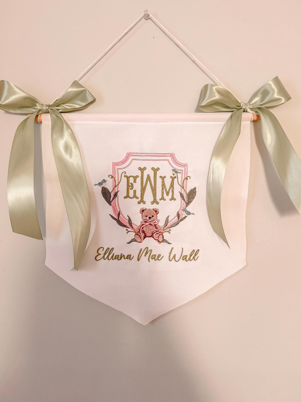 Embroidered Baby Name Banner | Custom Nursery Wall Hanging, Monogram Decor