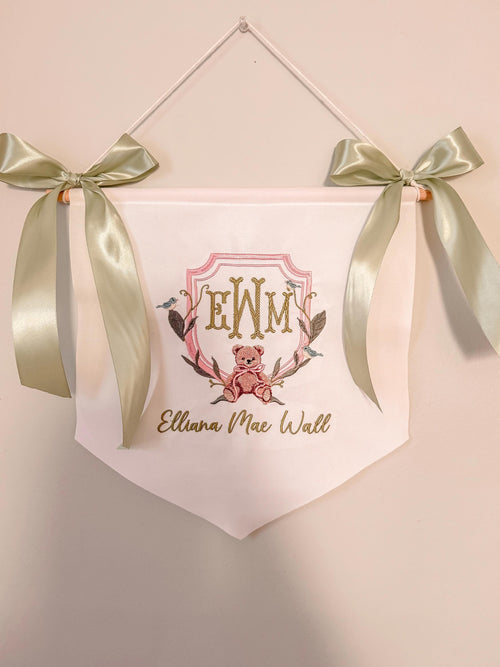 Embroidered Baby Name Banner | Custom Nursery Wall Hanging, Monogram Decor