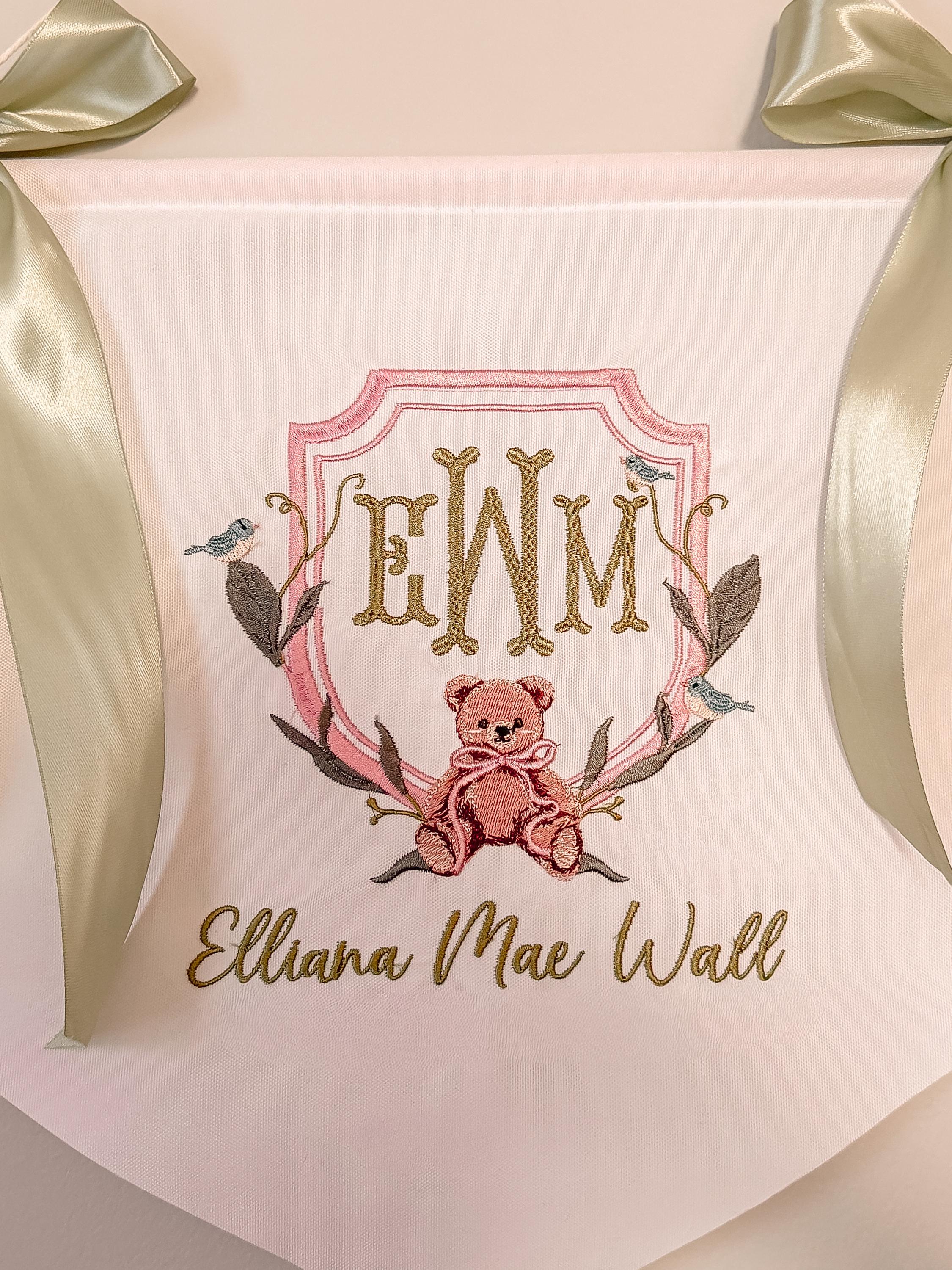 Embroidered Baby Name Banner | Custom Nursery Wall Hanging, Monogram Decor