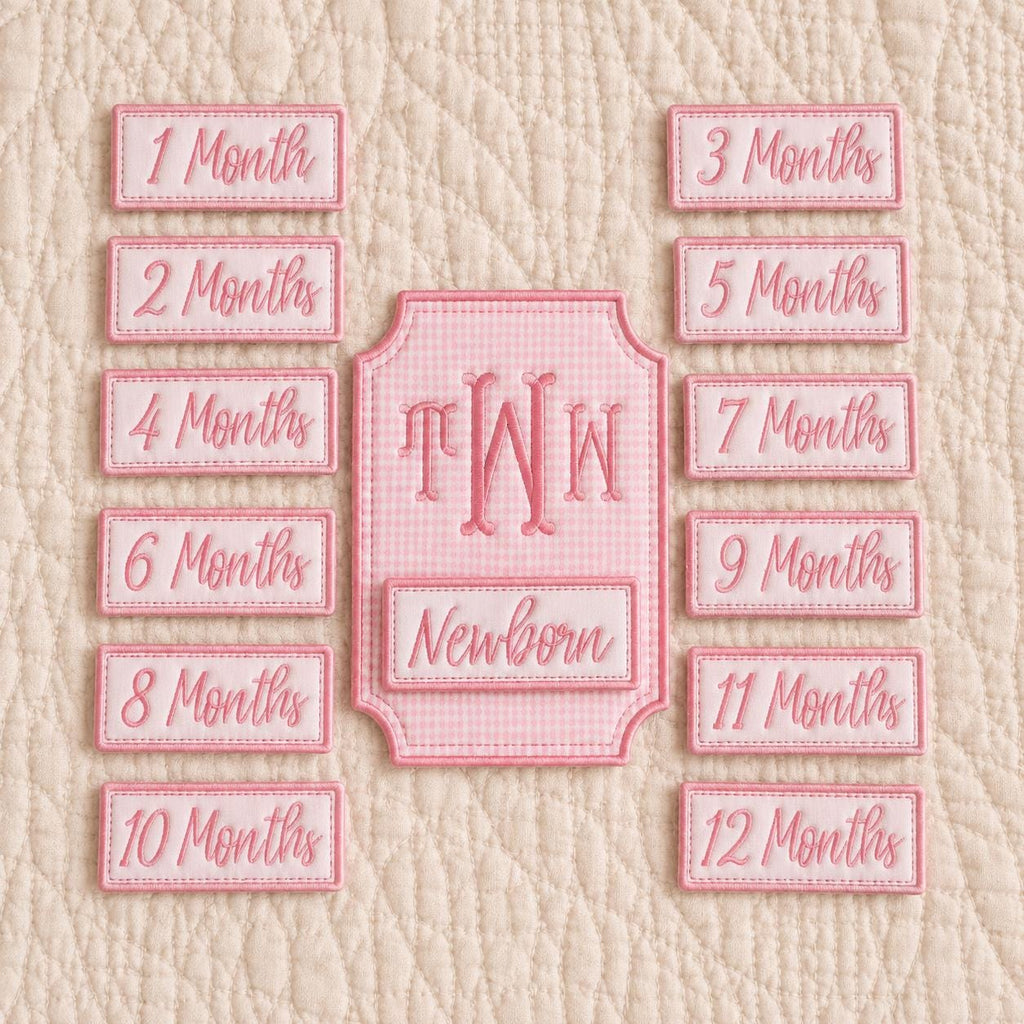 Personalized Baby Milestone Marker Set | Interchangeable Monthly Photo Prop | Embroidered Newborn to 12 Months
