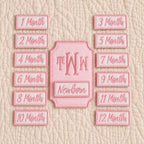 Personalized Baby Milestone Marker Set | Interchangeable Monthly Photo Prop | Embroidered Newborn to 12 Months