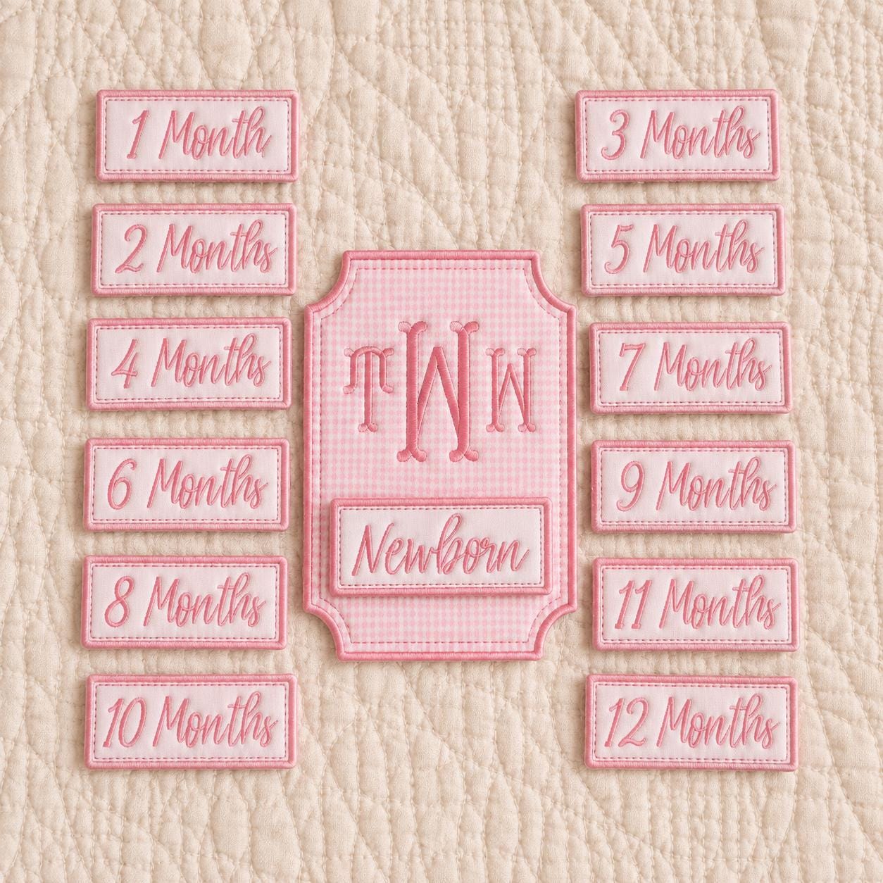 Personalized Baby Milestone Marker Set | Interchangeable Monthly Photo Prop | Embroidered Newborn to 12 Months