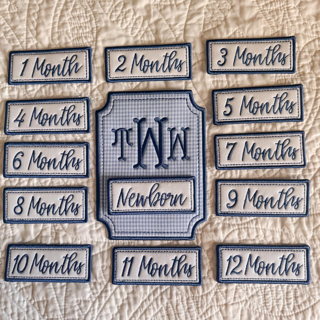 Personalized Baby Milestone Marker Set | Interchangeable Monthly Photo Prop | Embroidered Newborn to 12 Months