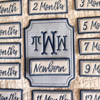 Personalized Baby Milestone Marker Set | Interchangeable Monthly Photo Prop | Embroidered Newborn to 12 Months
