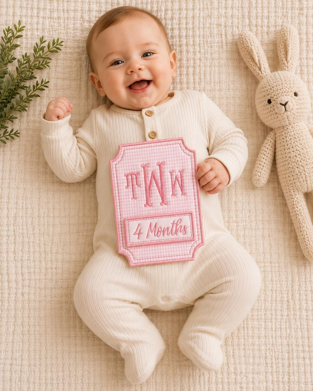 Personalized Baby Milestone Marker Set | Interchangeable Monthly Photo Prop | Embroidered Newborn to 12 Months