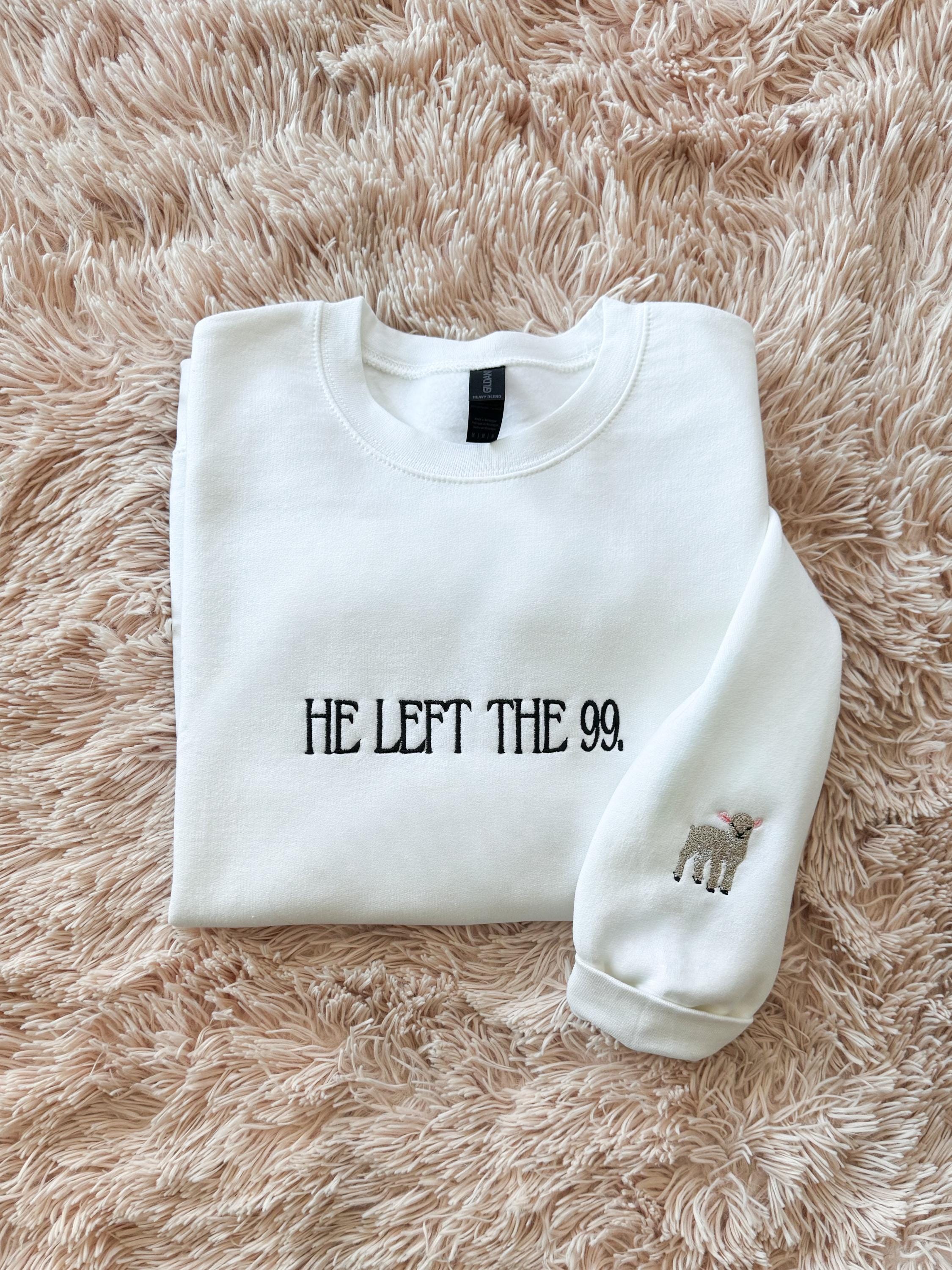 Embroidered Christian Sweatshirt | He Left the 99, Lamb Sleeve Detail