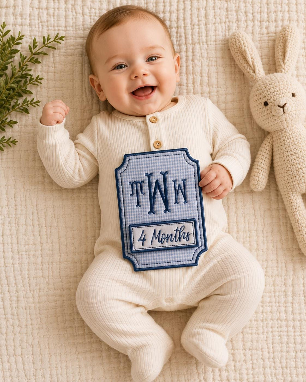 Personalized Baby Milestone Marker Set | Interchangeable Monthly Photo Prop | Embroidered Newborn to 12 Months