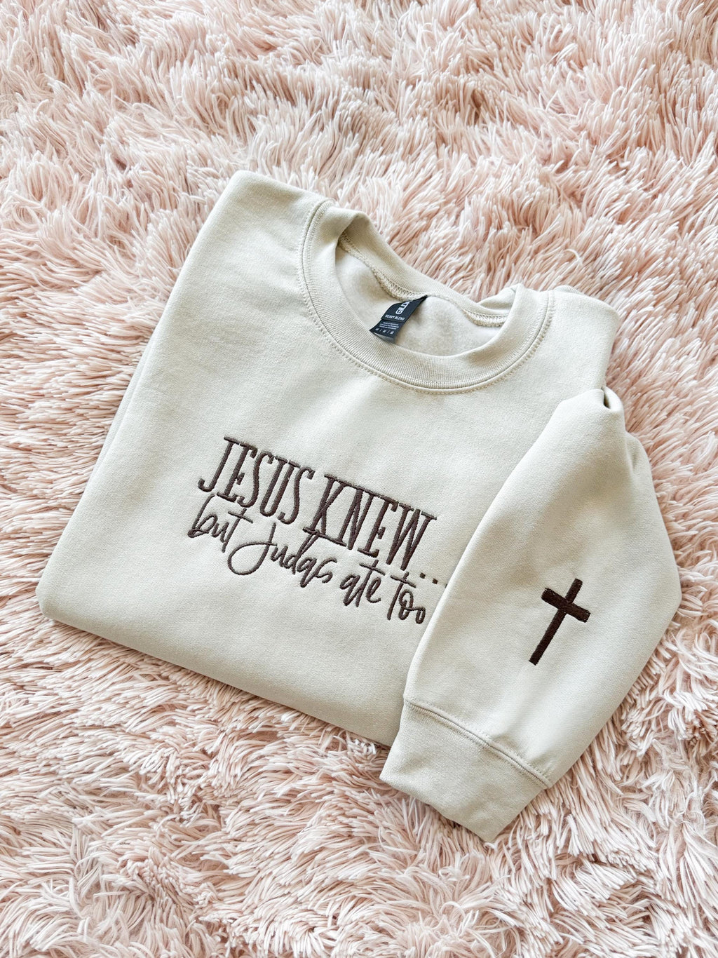 Embroidered Christian Crewneck | Jesus Knew, Grace & Humor