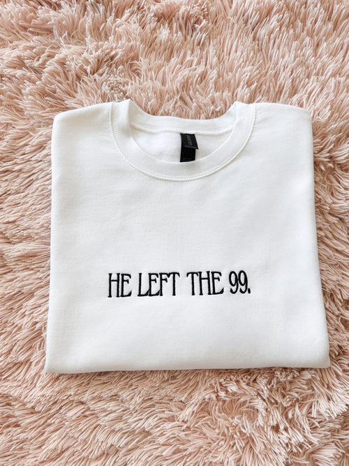 Embroidered Christian Sweatshirt | He Left the 99, Lamb Sleeve Detail
